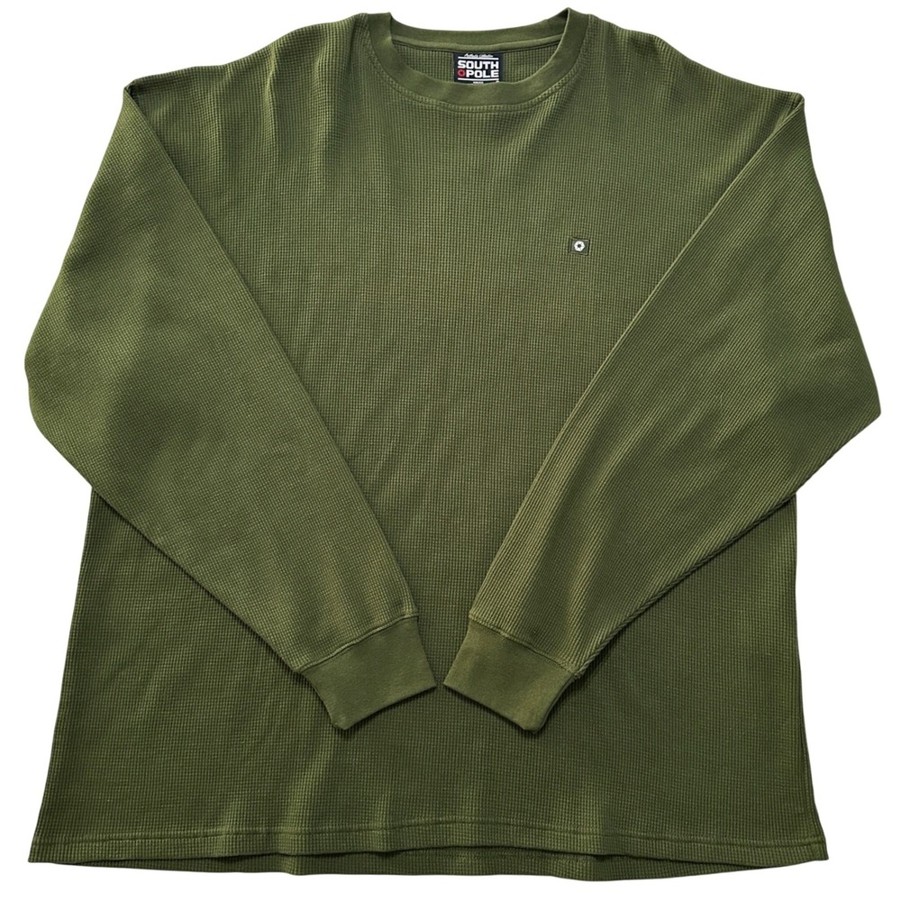 Southpole Thermal Waffle Knit Shirt Mens XXL Olive Green Streetwear Y2K‎ Skater